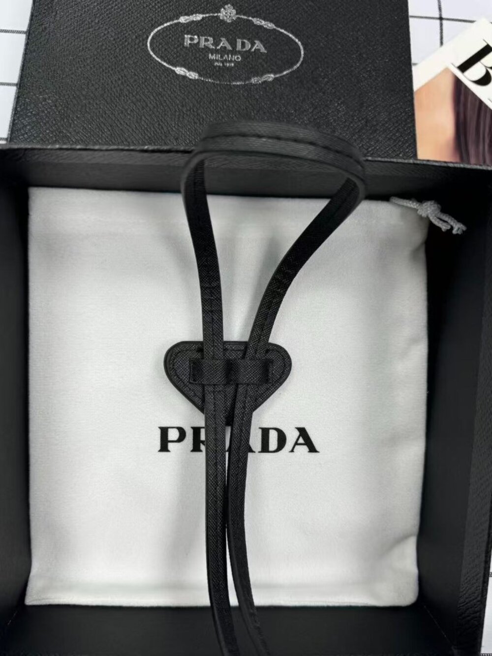 NWT Prada bolo tie-unisex 🖤Saffiano triangle with logo (gift box included)💟 - Picture 4 of 7